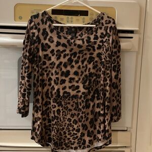 JM Collection Animal Print Long Sleeve Top - Brown and Black